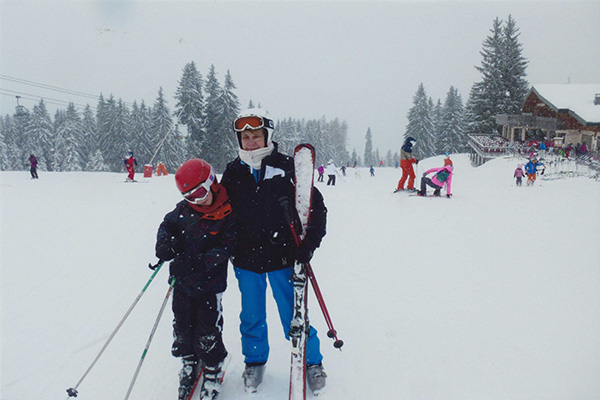 Bernice Skiiing with her Grandson